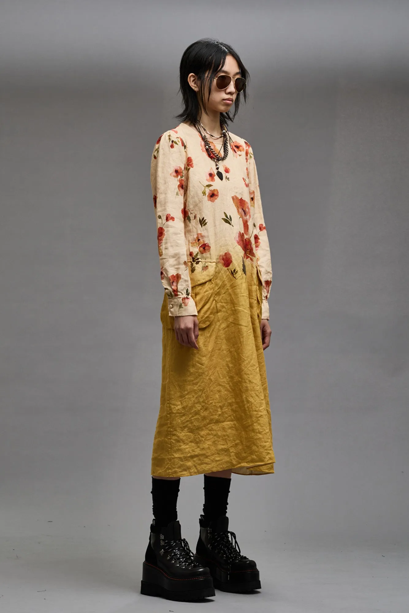 BELLOW POCKET DRESS - YELLOW POPPY PRINT sold by R13 product image thumbnail 3