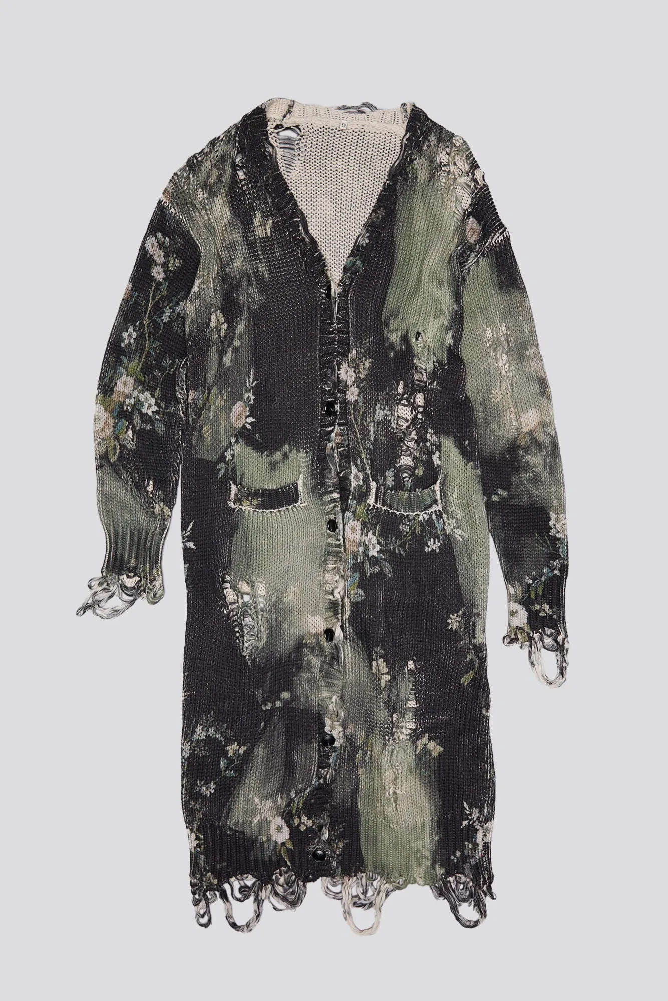 DISTRESSED LONG CARDIGAN - BLEACHED BLACK FLORAL sold by R13 product image thumbnail 4