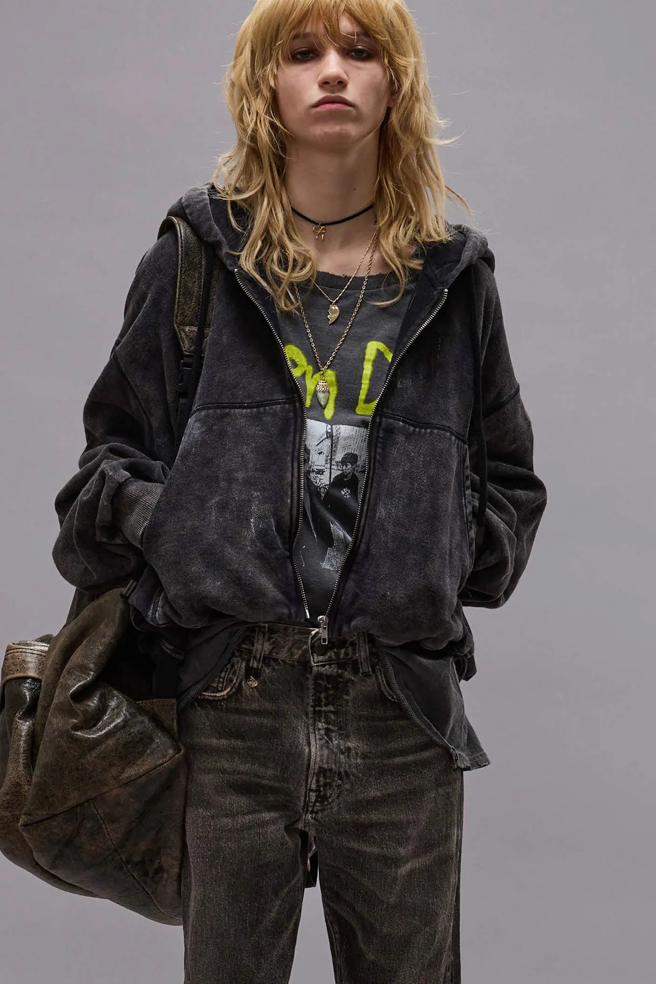 Balloon Zip-Up Hoodie - Washed Black sold by R13
