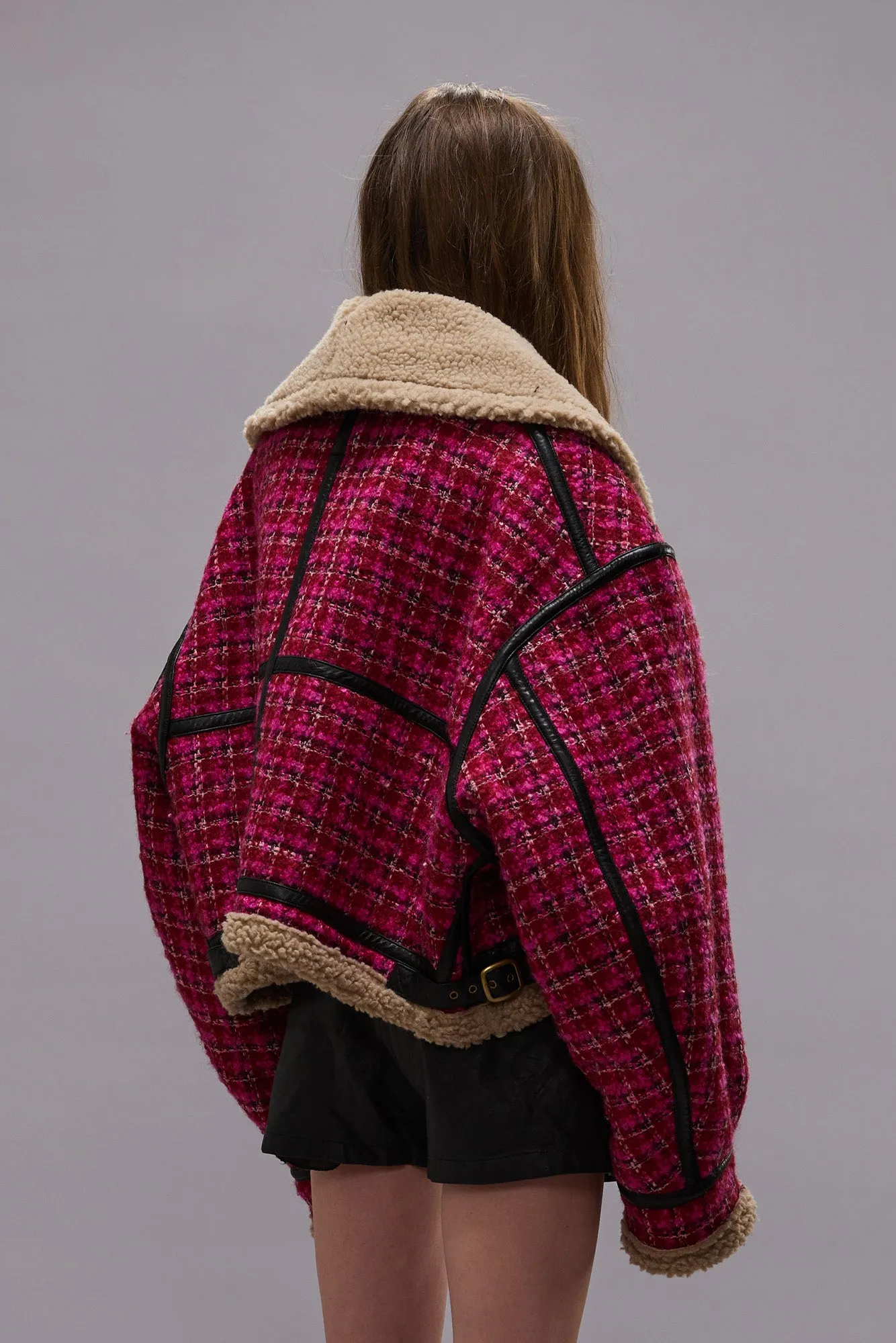 OVERSIZED AVIATOR JACKET - RASPBERRY TWEED sold by R13 product image thumbnail 5