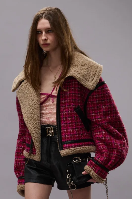 OVERSIZED AVIATOR JACKET - RASPBERRY TWEED sold by R13