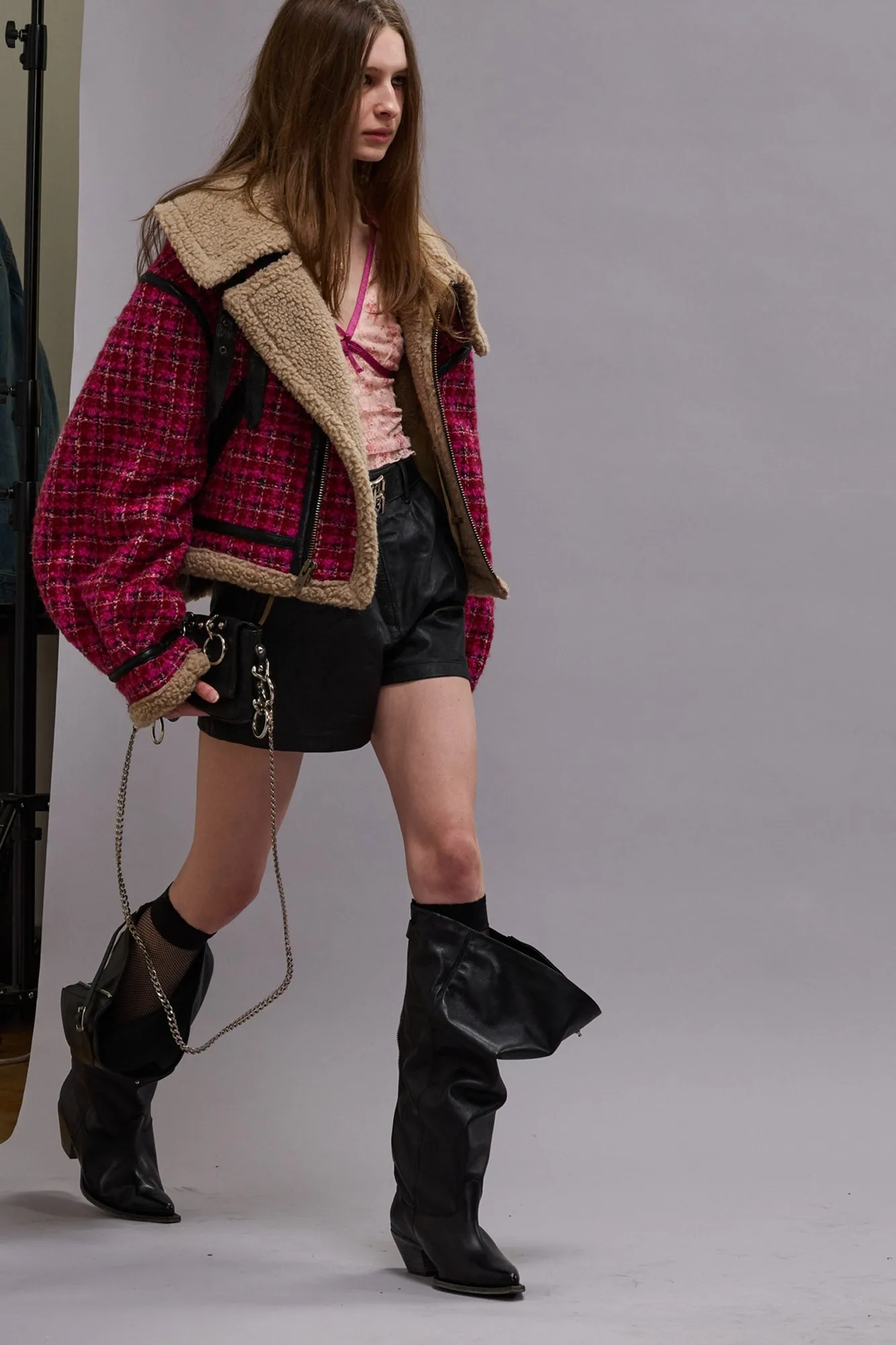 OVERSIZED AVIATOR JACKET - RASPBERRY TWEED sold by R13 product image thumbnail 2