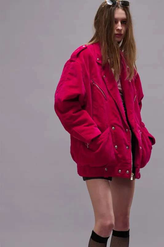 ELONGATED MOTORCYCLE JACKET - RASPBERRY VELVET sold by R13