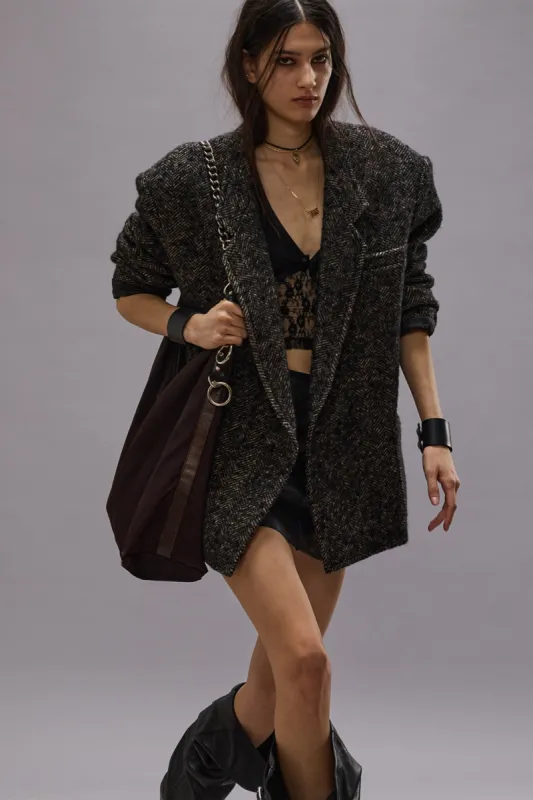 OVERSIZED DOUBLE-BREASTED BLAZER - BLACK HERRINGBONE sold by R13