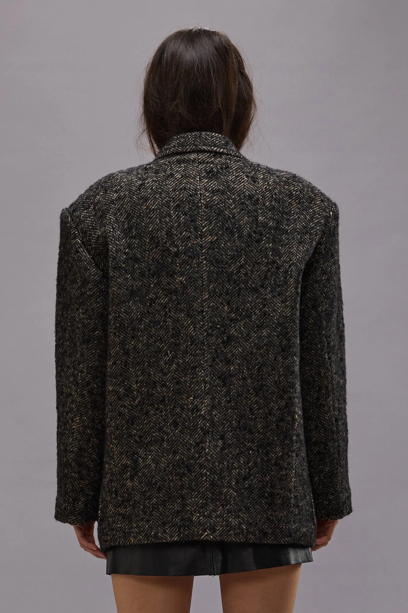 OVERSIZED DOUBLE-BREASTED BLAZER - BLACK HERRINGBONE sold by R13 product image thumbnail 4