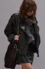 EXAGGERATED SHOULDER MOTORCYCLE JACKET - BLACK HERRINGBONE sold by R13
