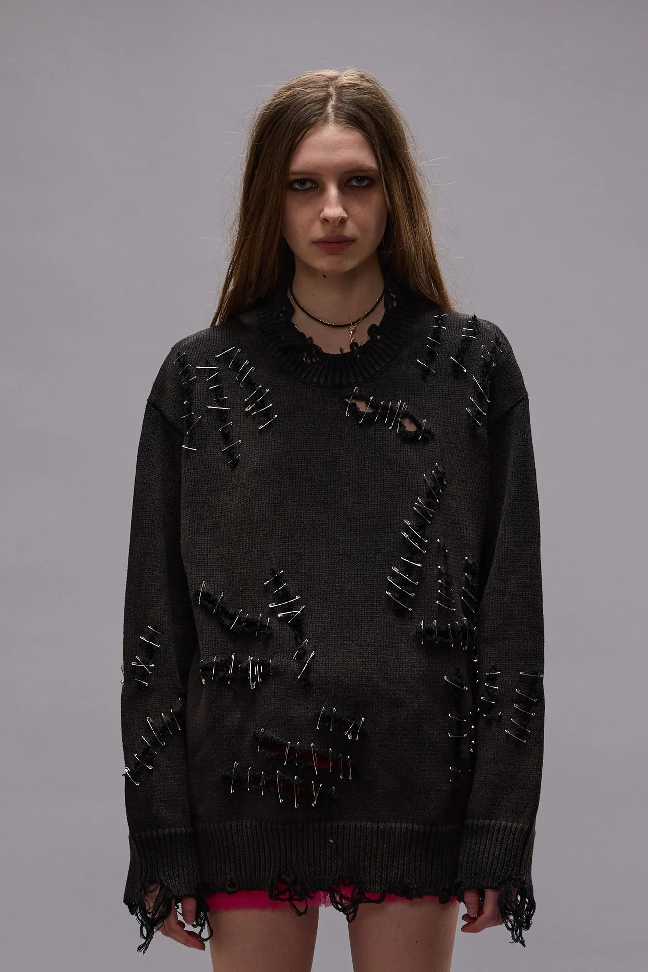 SLASHED BOYFRIEND SWEATER - BLACK WITH PINS sold by R13 product image thumbnail 3