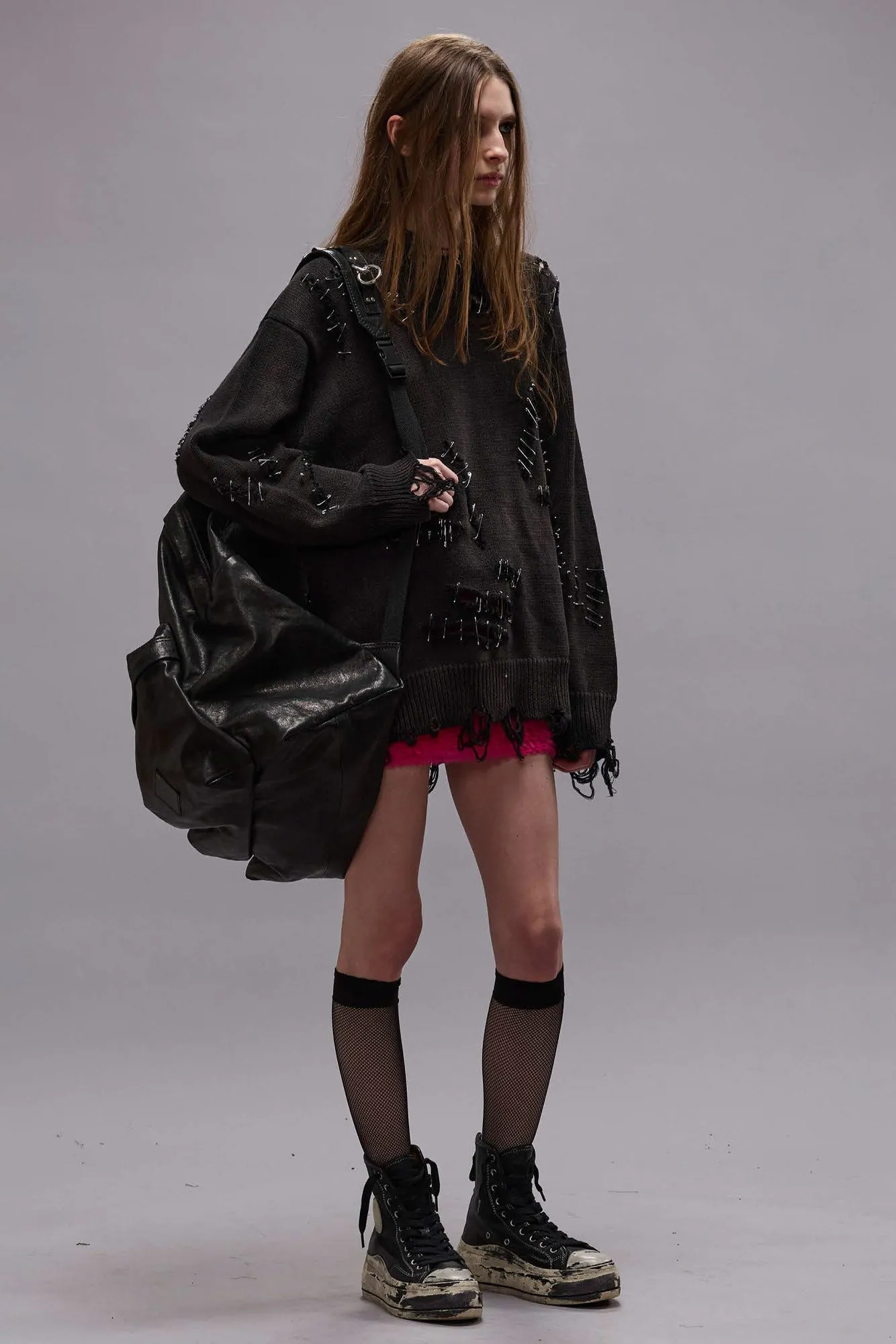 SLASHED BOYFRIEND SWEATER - BLACK WITH PINS sold by R13 product image thumbnail 2