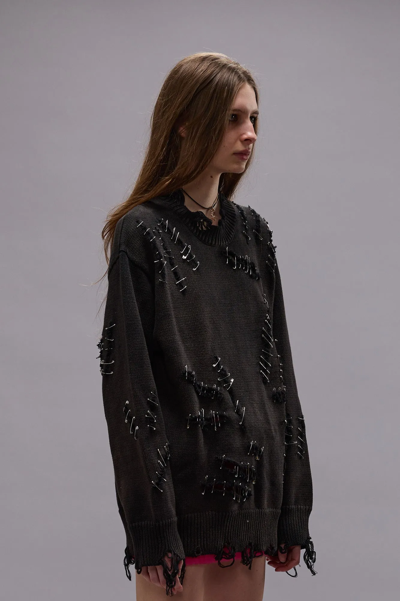 SLASHED BOYFRIEND SWEATER - BLACK WITH PINS sold by R13 product image thumbnail 4