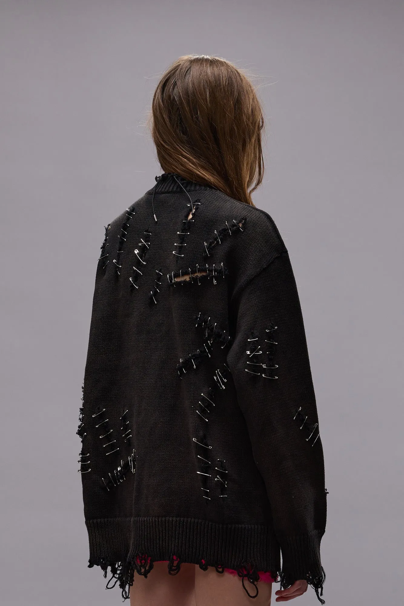 SLASHED BOYFRIEND SWEATER - BLACK WITH PINS sold by R13 product image thumbnail 5