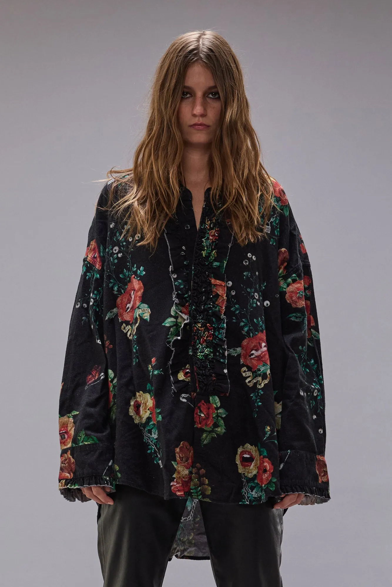 DROP NECK TUXEDO SHIRT - USELESS TREASURES PRINT sold by R13 product image thumbnail 2