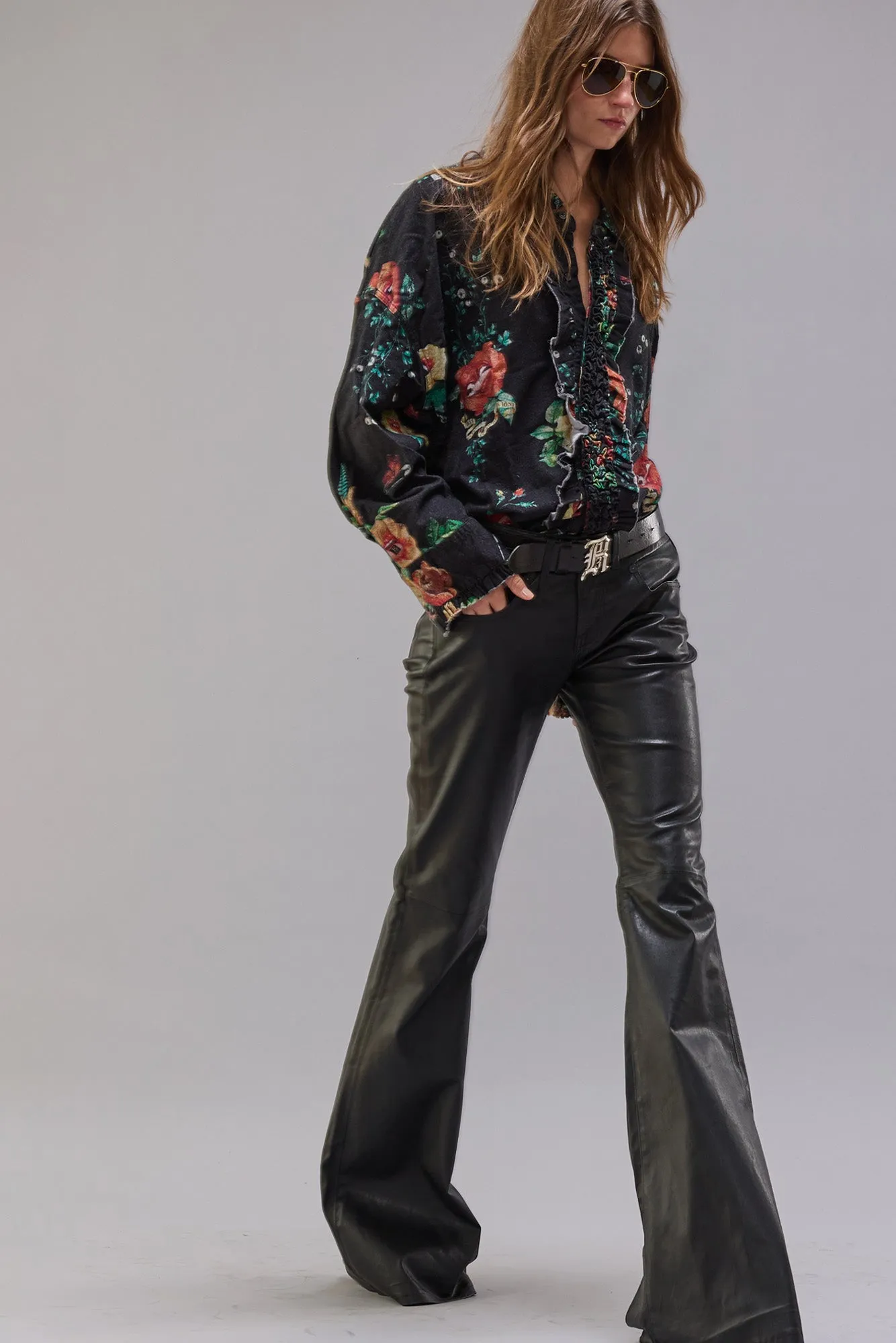 DROP NECK TUXEDO SHIRT - USELESS TREASURES PRINT sold by R13