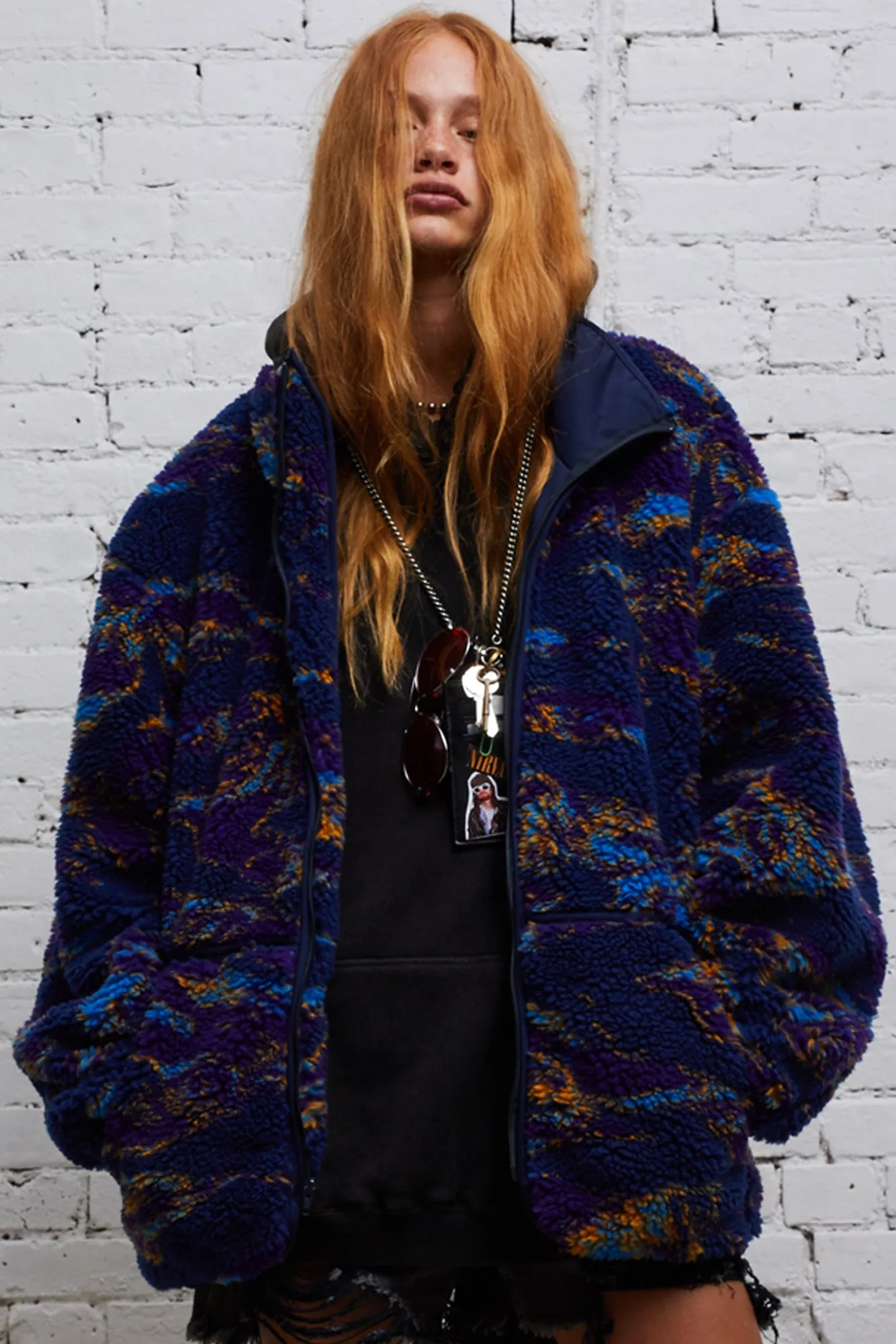 OVERSIZED FLEECE JACKET - NAVY SWIRL sold by R13