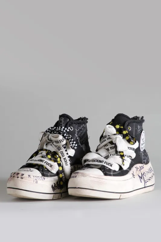 DOUBLE GROMMET KURT HIGH TOP SNEAKER - GRAFFITI BLACK sold by R13