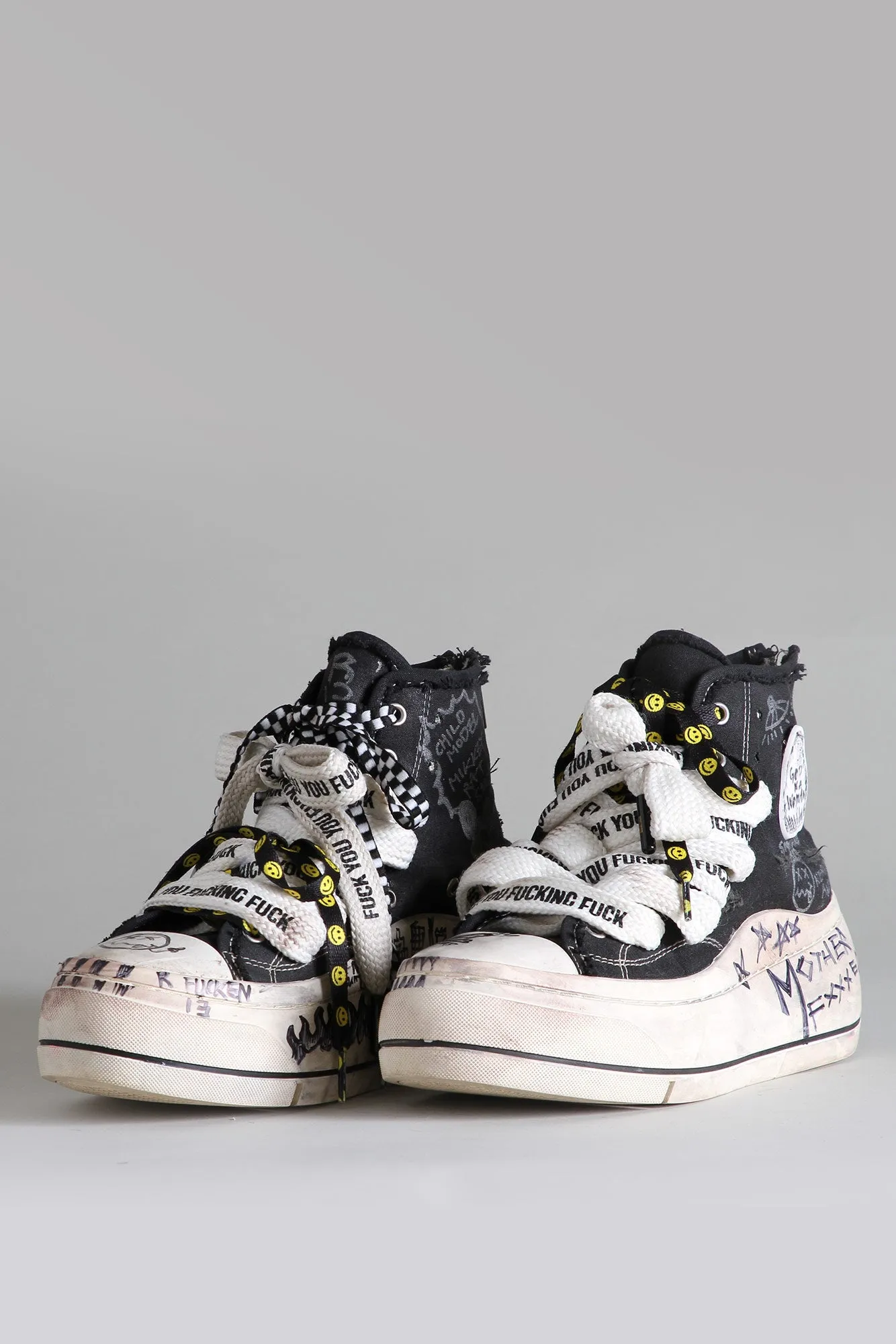 DOUBLE GROMMET KURT HIGH TOP SNEAKER - GRAFFITI BLACK sold by R13