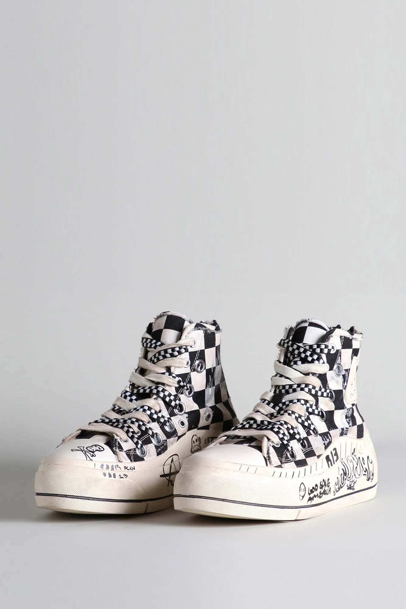 DOUBLE GROMMET KURT HIGH TOP SNEAKER - B/W CHECKER W/ GRAFFITI sold by R13