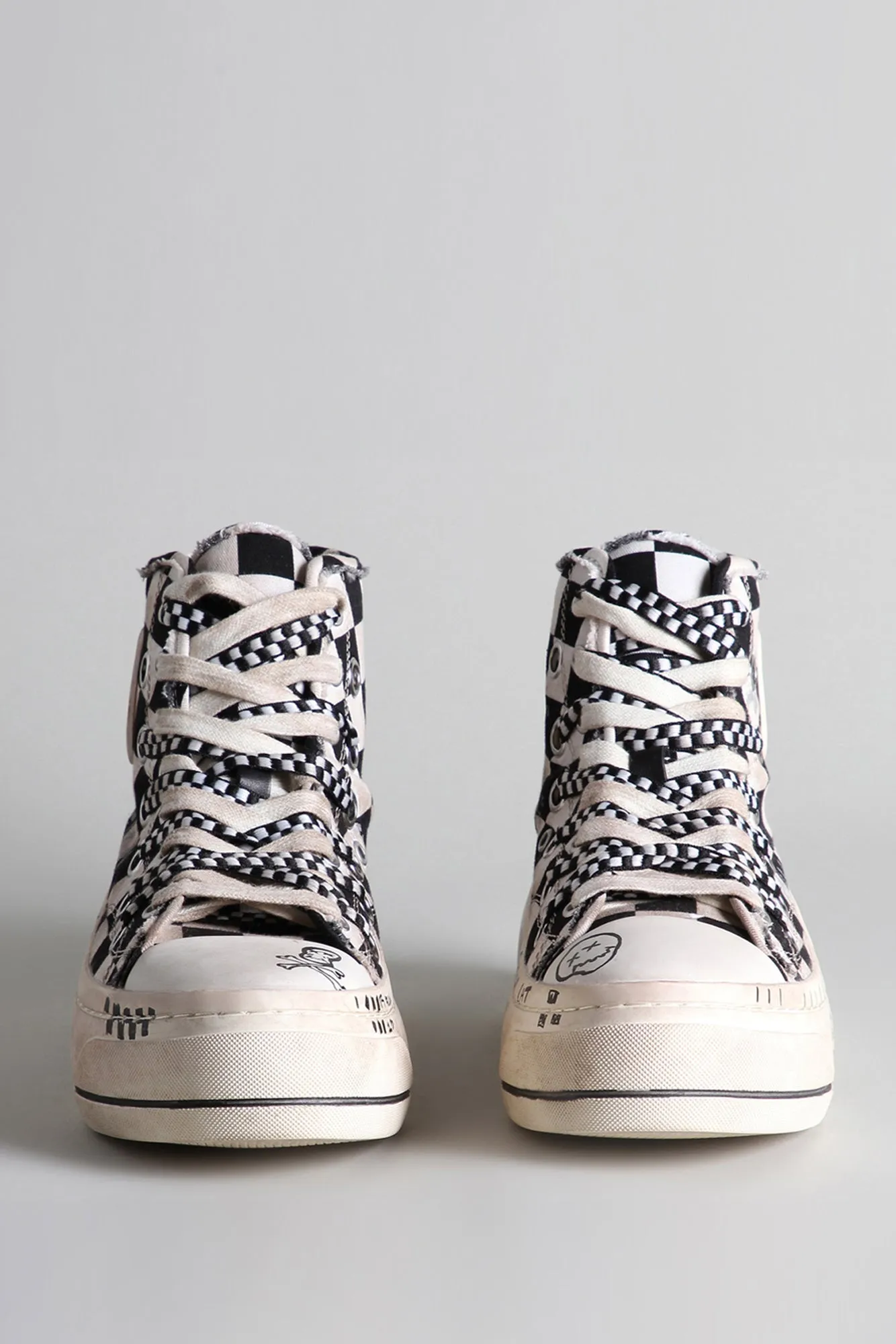 DOUBLE GROMMET KURT HIGH TOP SNEAKER - B/W CHECKER W/ GRAFFITI sold by R13 product image thumbnail 2