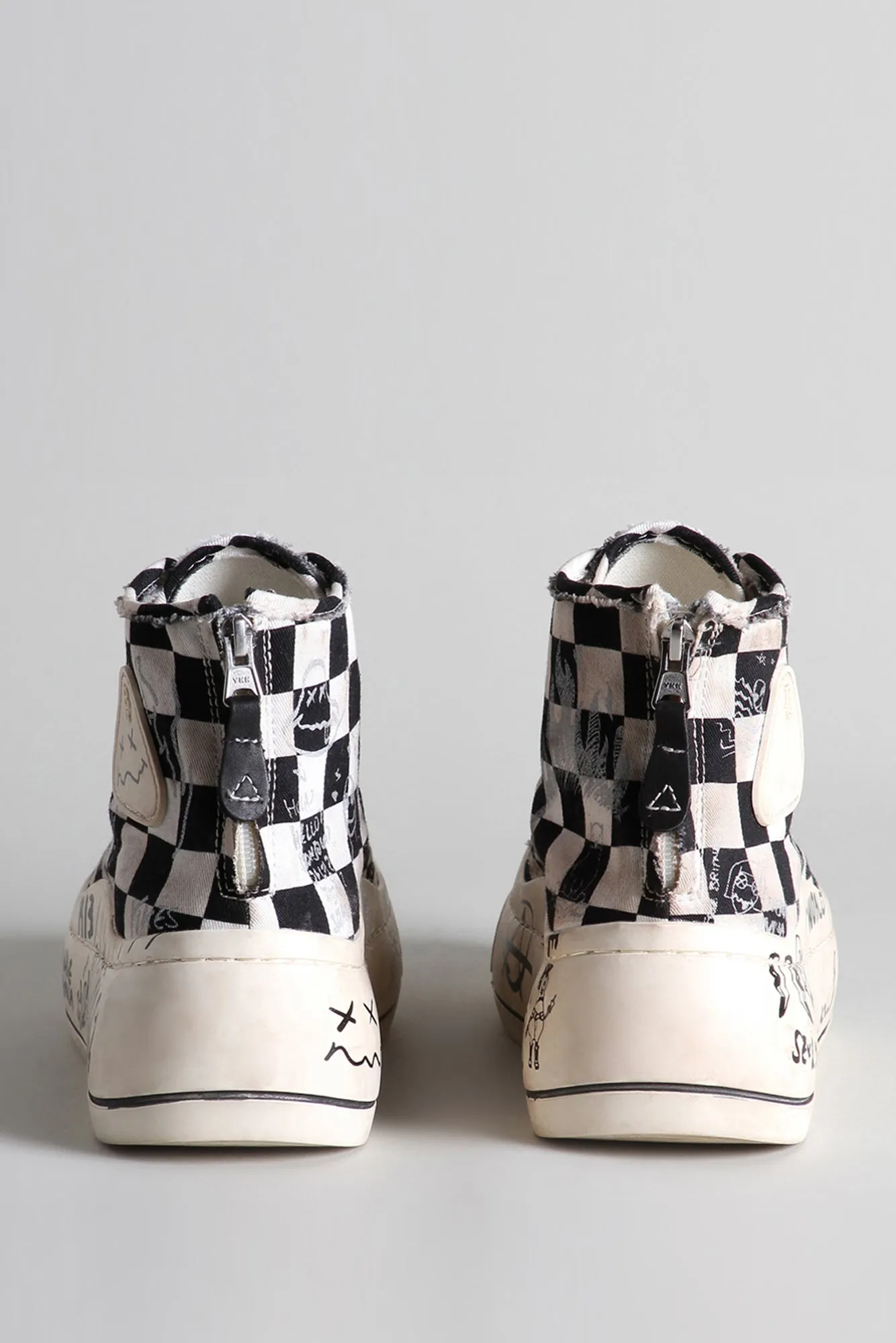 DOUBLE GROMMET KURT HIGH TOP SNEAKER - B/W CHECKER W/ GRAFFITI sold by R13 product image thumbnail 3