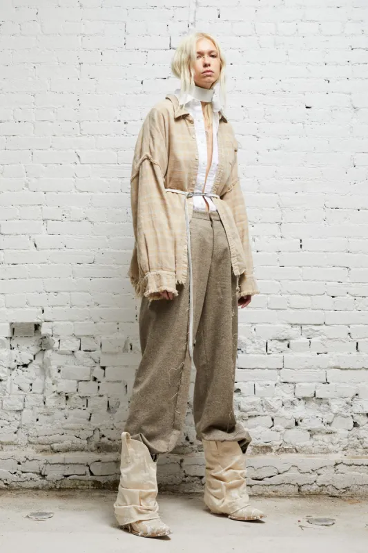 SHREDDED SEAM DROP NECK - OVERDYED KHAKI PLAID sold by R13