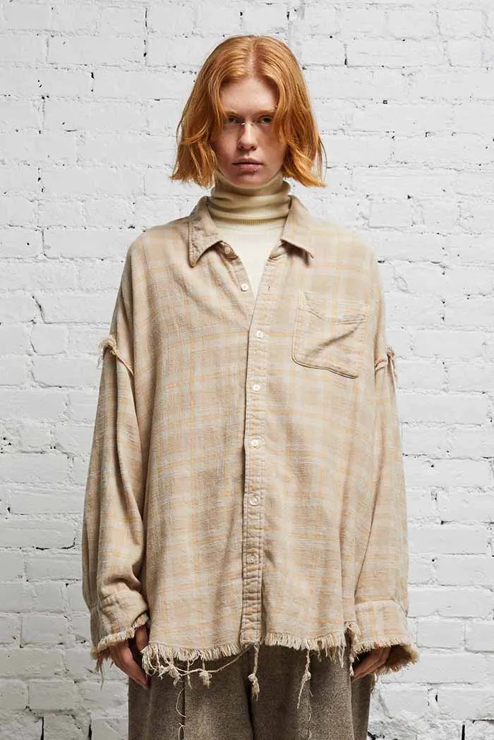 SHREDDED SEAM DROP NECK - OVERDYED KHAKI PLAID sold by R13 product image thumbnail 2