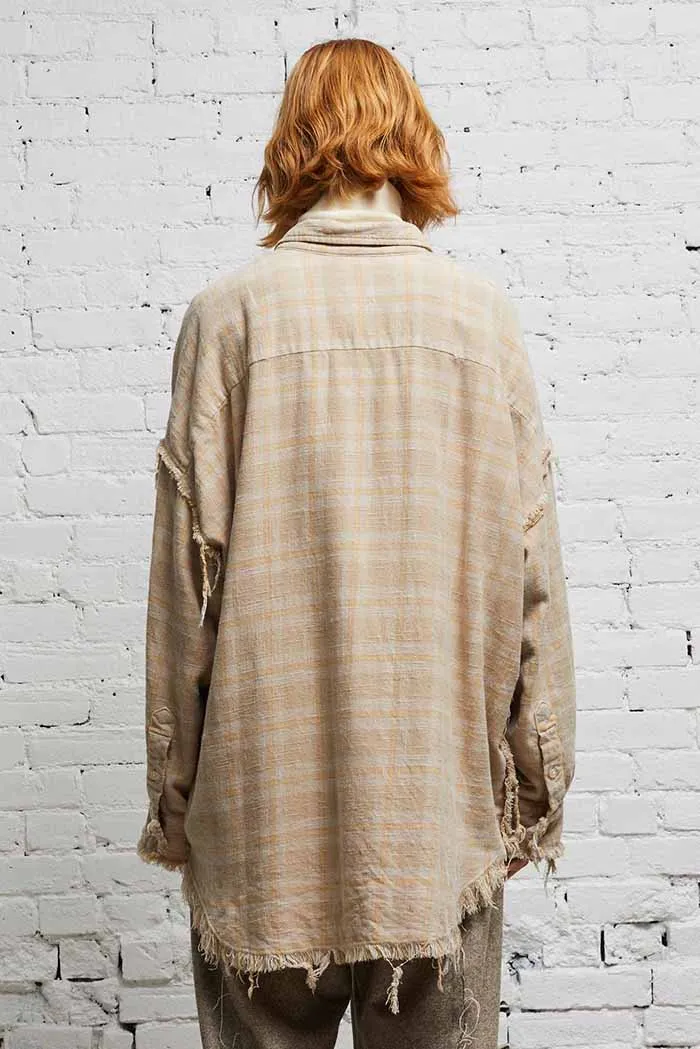 SHREDDED SEAM DROP NECK - OVERDYED KHAKI PLAID sold by R13 product image thumbnail 3