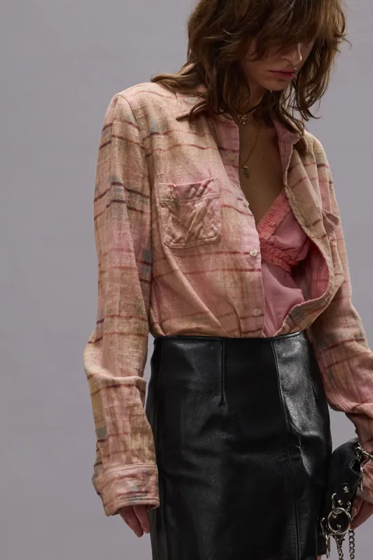 SHRUNKEN WORKSHIRT - PINK OVERDYED PLAID - PINK OVERDYED PLAID sold by R13