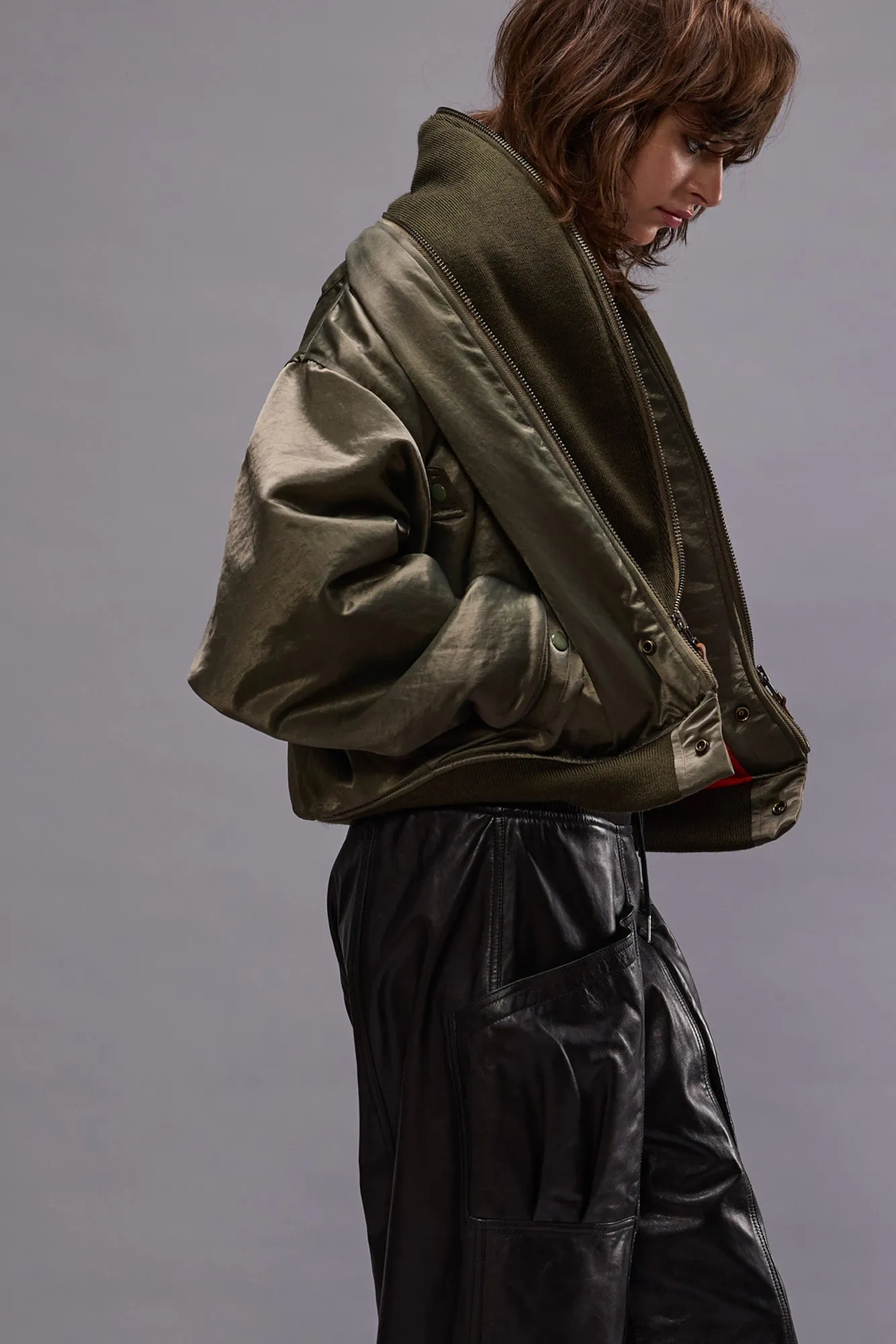 ZIP COLLAR FLIGHT JACKET - OLIVE sold by R13