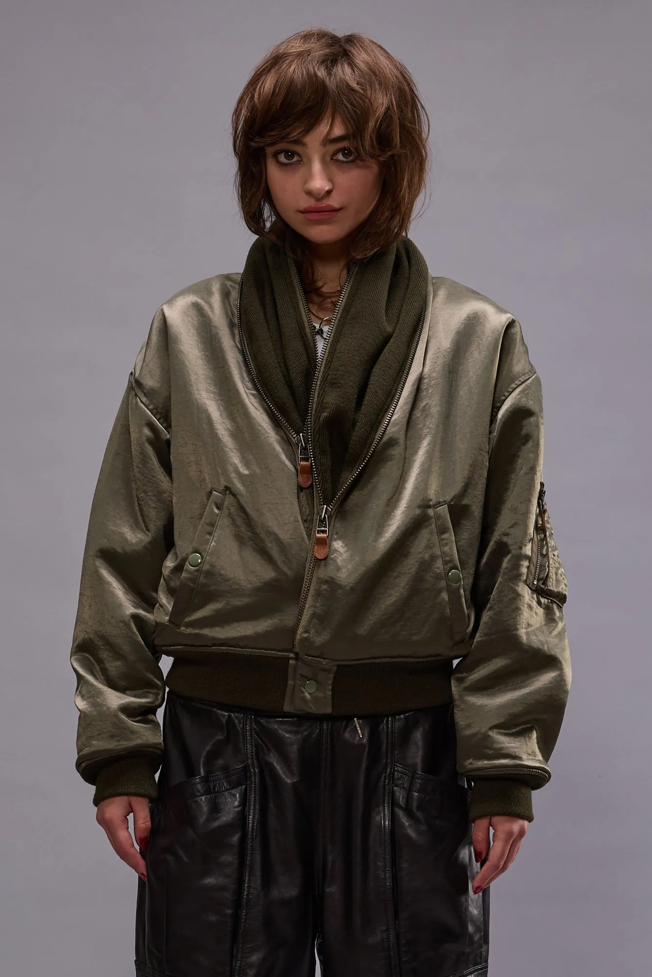 ZIP COLLAR FLIGHT JACKET - OLIVE sold by R13 product image thumbnail 3