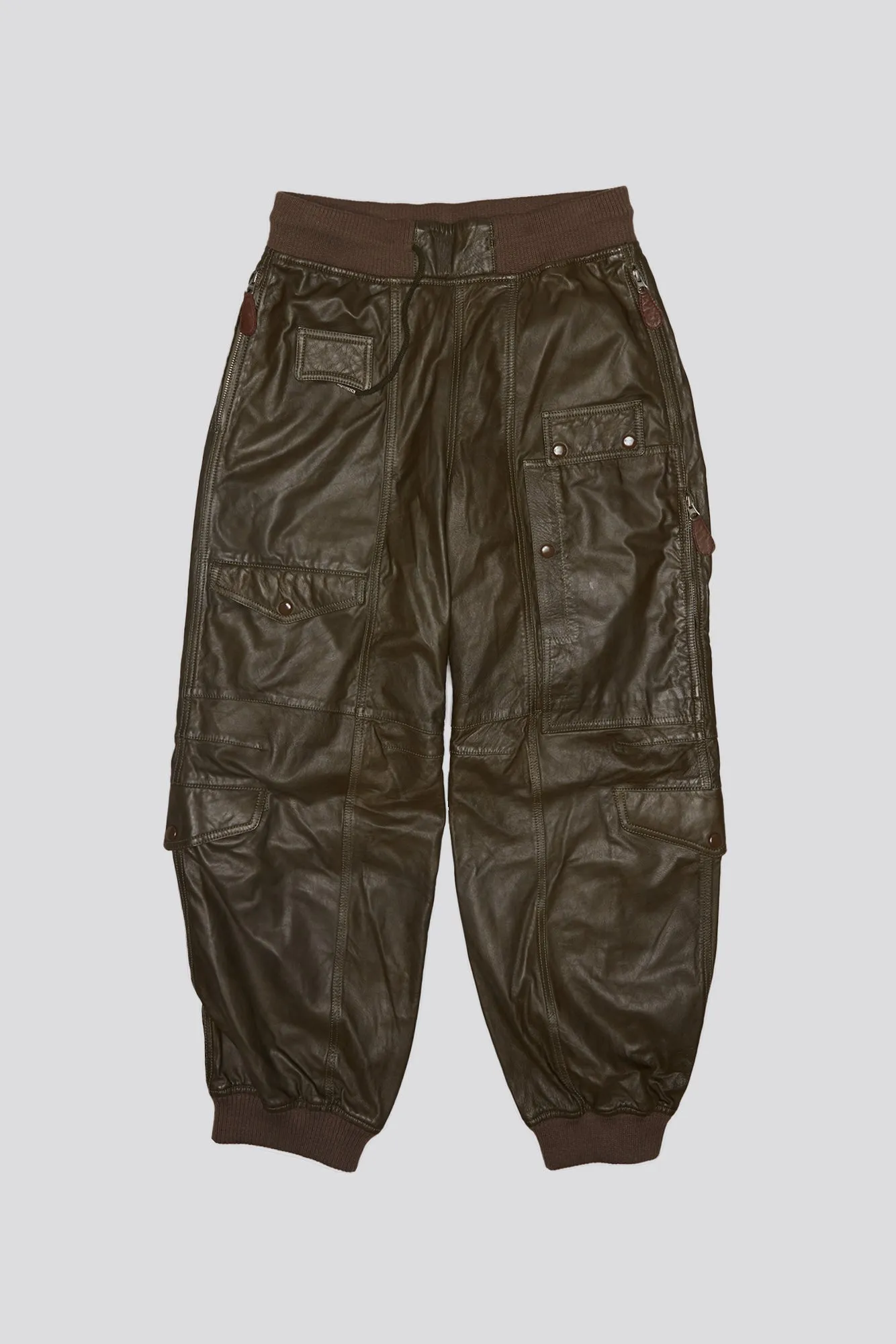 MULTIPOCKET BALLOON LEATHER PANT - OLIVE sold by R13 product image thumbnail 4