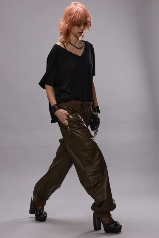 MULTIPOCKET BALLOON LEATHER PANT - OLIVE sold by R13