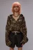 TAPED CROSSOVER BUBBLE SHIRT - OLIVE FLORAL sold by R13