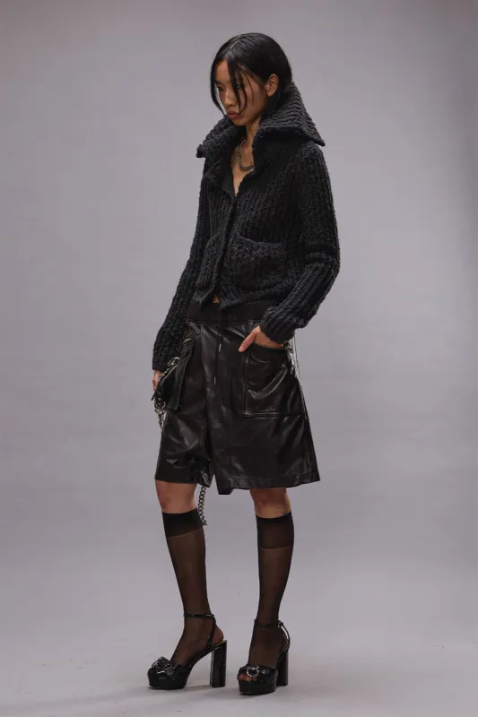 HIGH NECK SHRUNKEN CARDIGAN - WASHED BLACK sold by R13