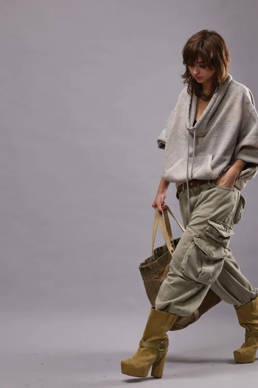 FUNNEL NECK CROPPED POPOVER - HEATHER GREY sold by R13