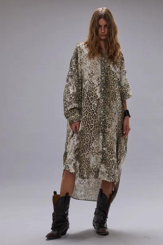 JUMBO SHIRT DRESS - BLEACHED LEOPARD sold by R13