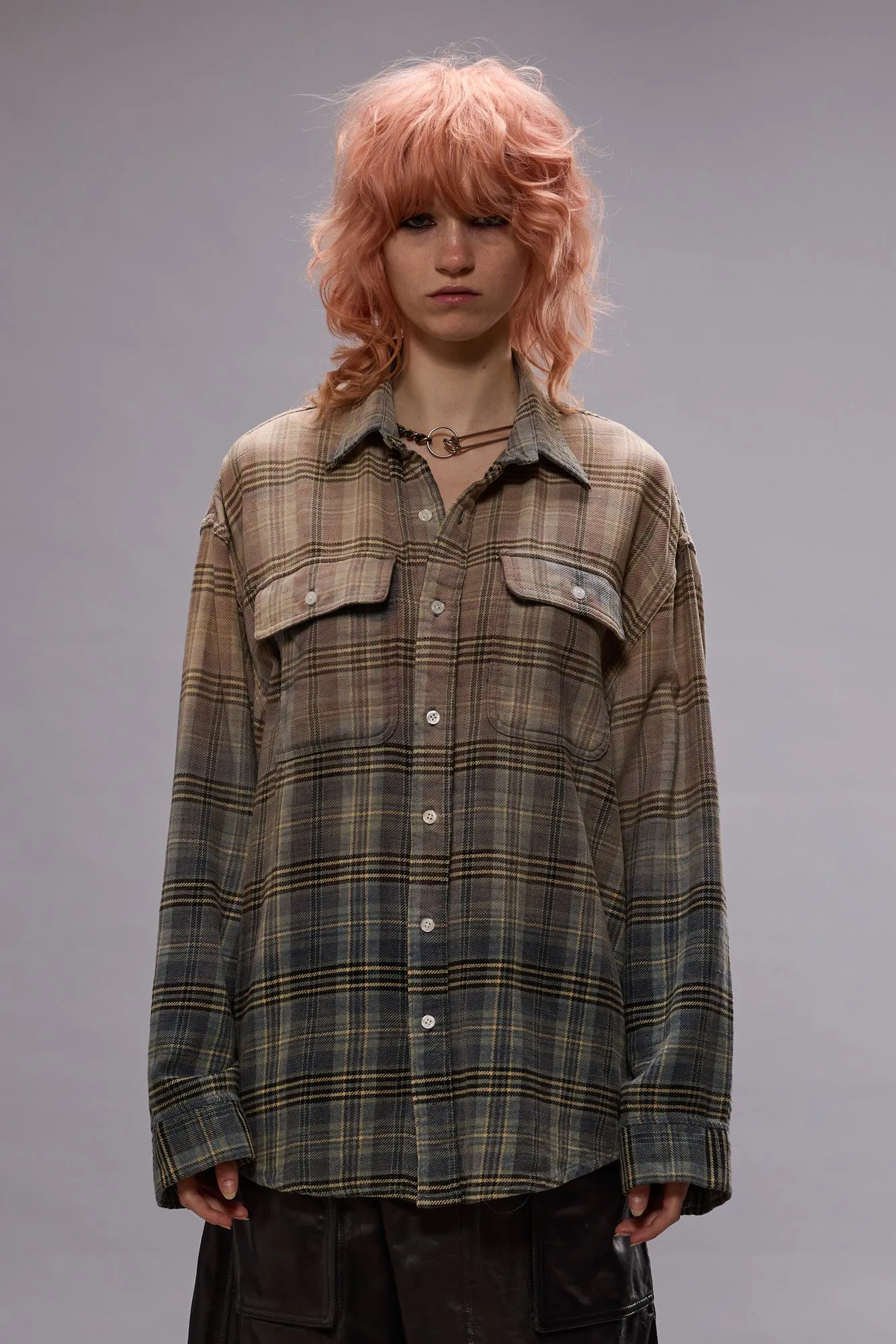 RELAXED WORKSHIRT - GRADIENT BLEACHED BLUE PLAID sold by R13 product image thumbnail 2