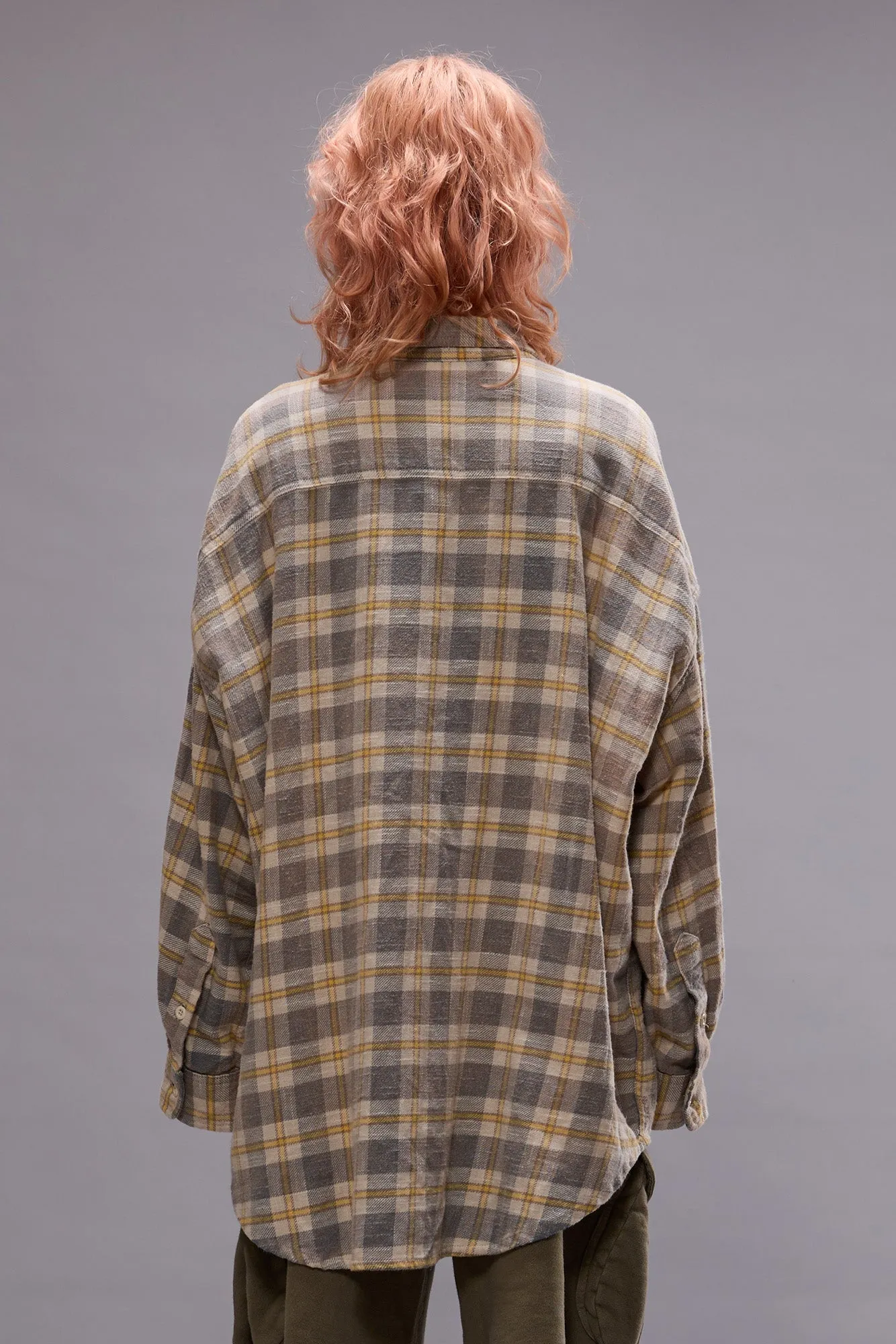 OVERSIZED POCKET DROP NECK SHIRT - CREAM/BLUE PLAID - CREAM/BLUE PLAID sold by R13 product image thumbnail 3