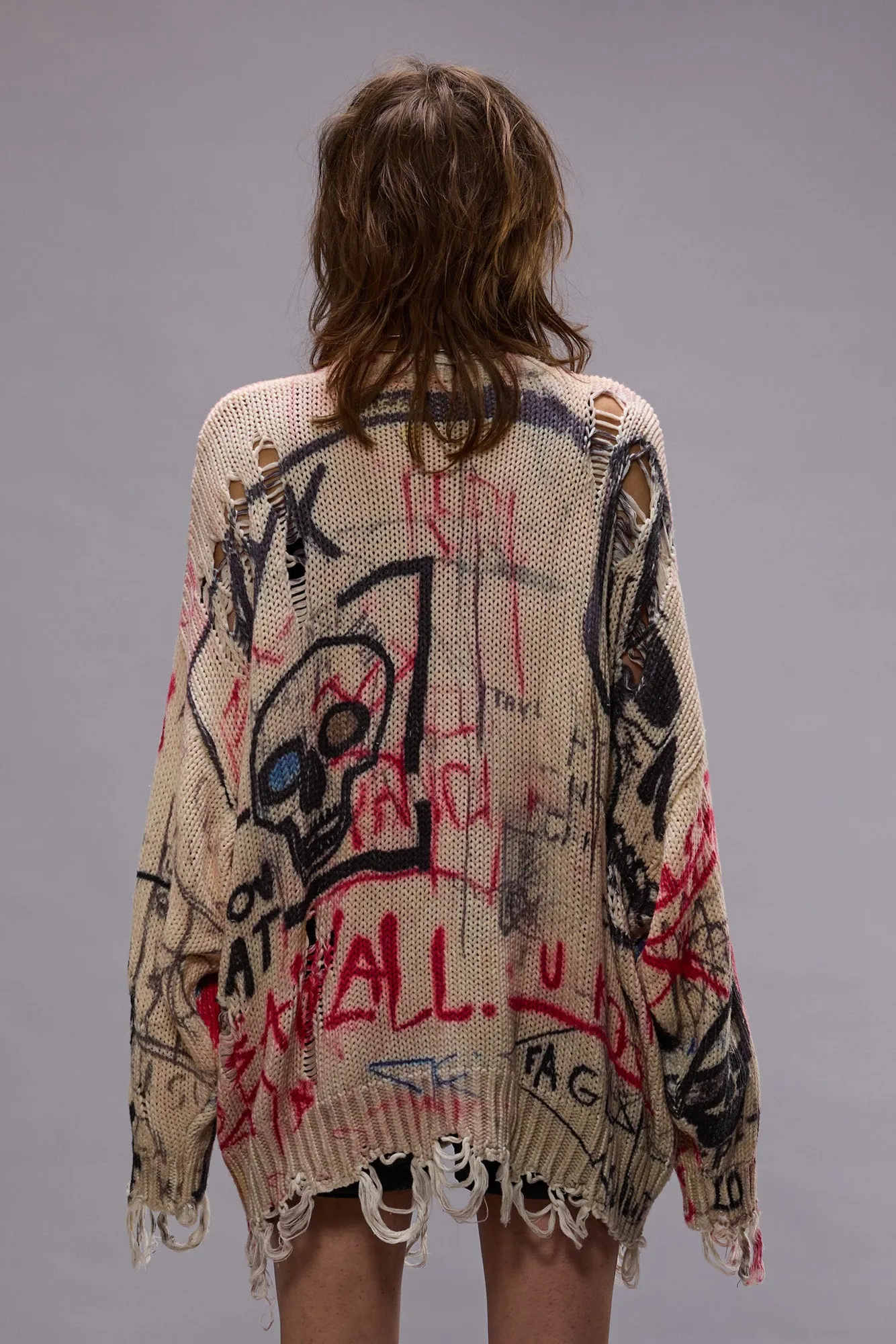 PRINTED OVERSIZED CARDIGAN - SKULL GRAFFITI PRINT sold by R13 product image thumbnail 3