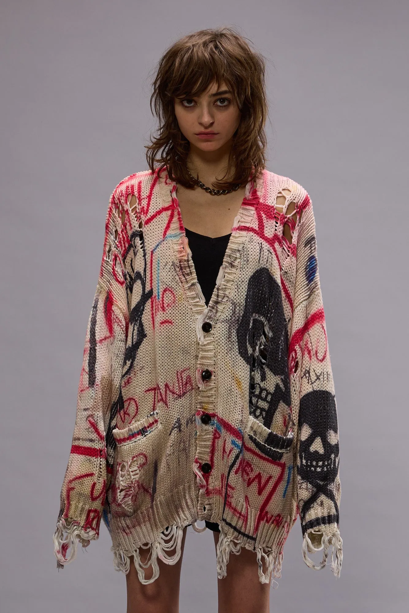 PRINTED OVERSIZED CARDIGAN - SKULL GRAFFITI PRINT sold by R13 product image thumbnail 2