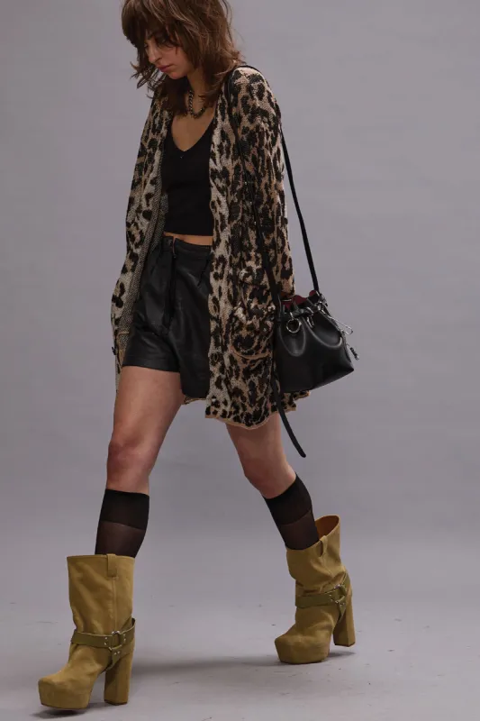 BOYFRIEND CARDIGAN - LIGHT LEOPARD JACQUARD sold by R13