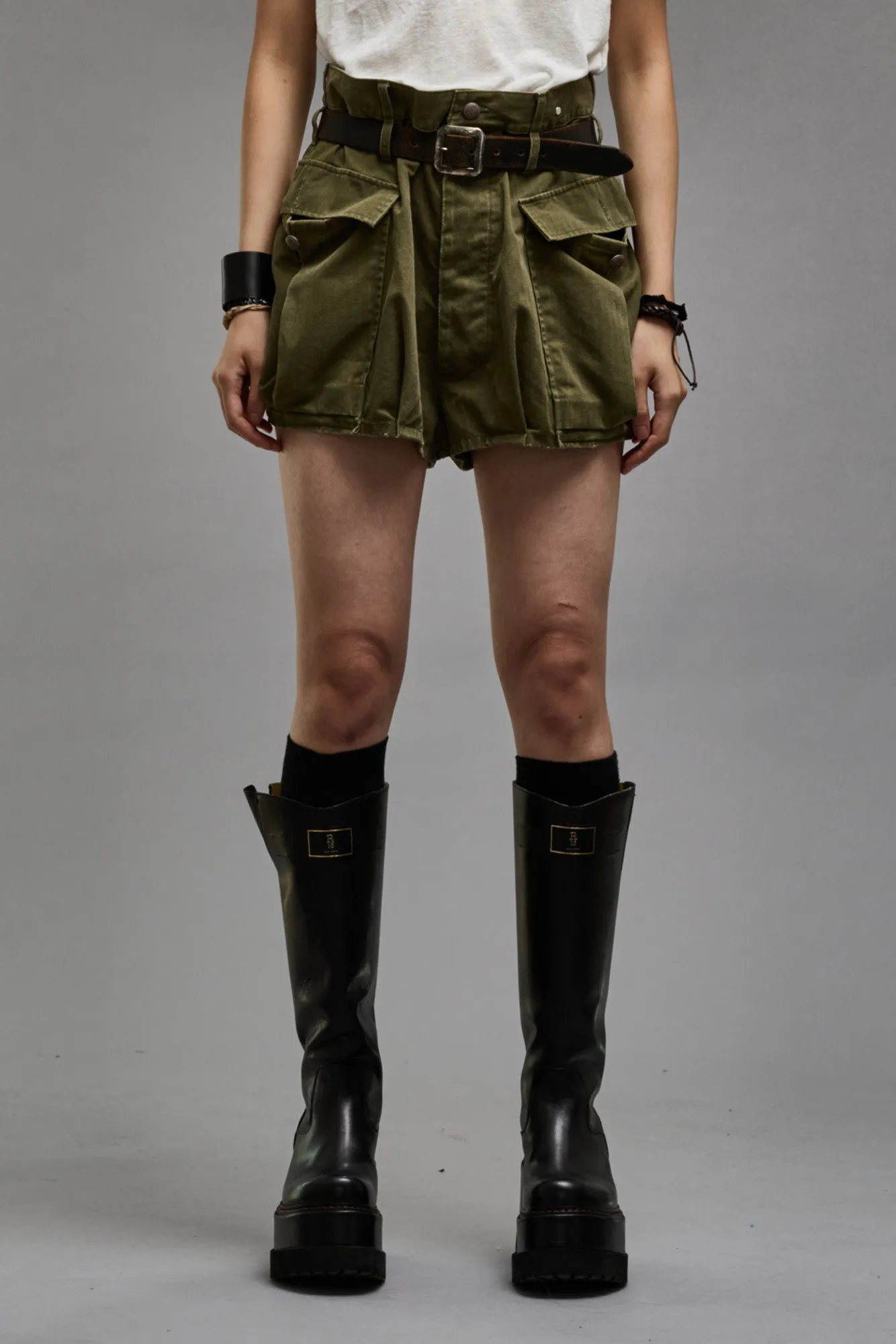 BUBBLE SKORT - OLIVE HERRINGBONE sold by R13 product image thumbnail 3