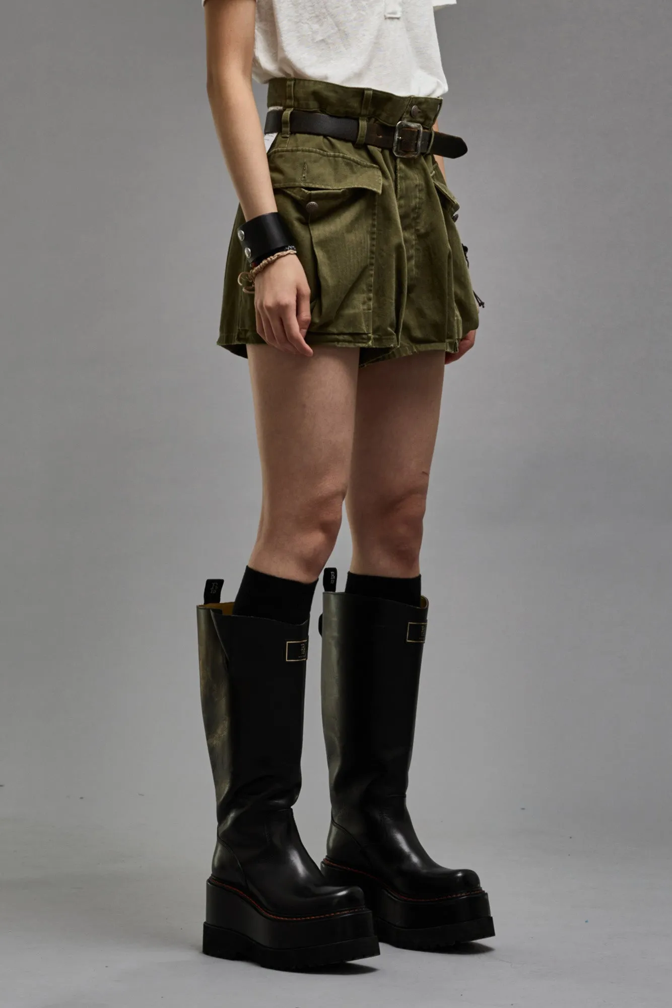BUBBLE SKORT - OLIVE HERRINGBONE sold by R13 product image thumbnail 4