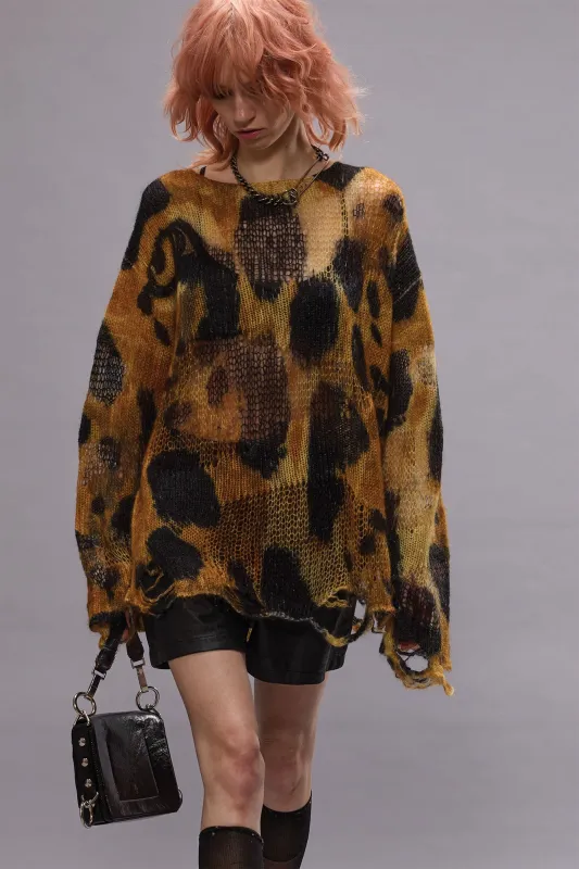 BOYFRIEND SWEATER WITH CAST-OFF NECK - LEOPARD sold by R13