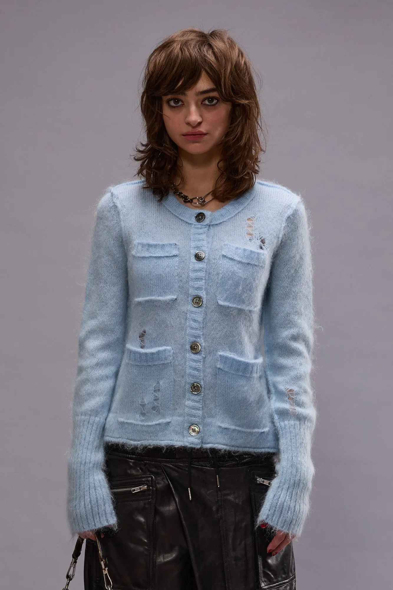 ELONGATED SHRUNKEN CREWNECK CARDIGAN - LIGHT BLUE sold by R13 product image thumbnail 2