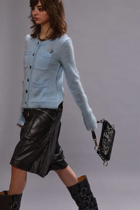 ELONGATED SHRUNKEN CREWNECK CARDIGAN - LIGHT BLUE sold by R13