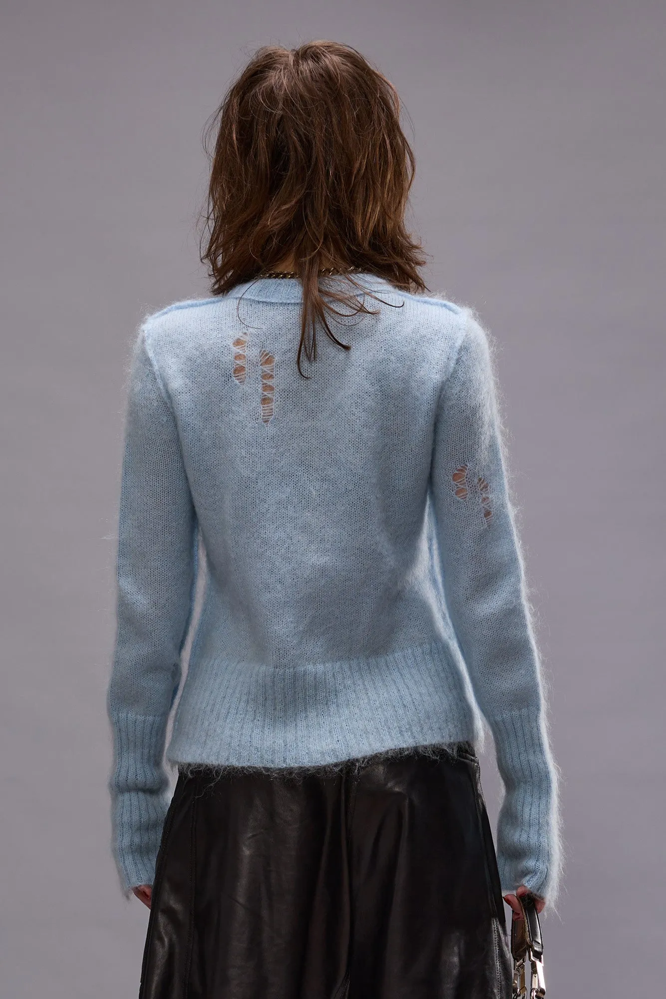 ELONGATED SHRUNKEN CREWNECK CARDIGAN - LIGHT BLUE sold by R13 product image thumbnail 3