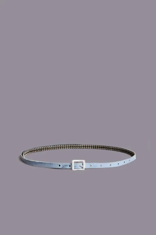STUDDED R13 SKINNY BELT - PAINTED WHITE sold by R13