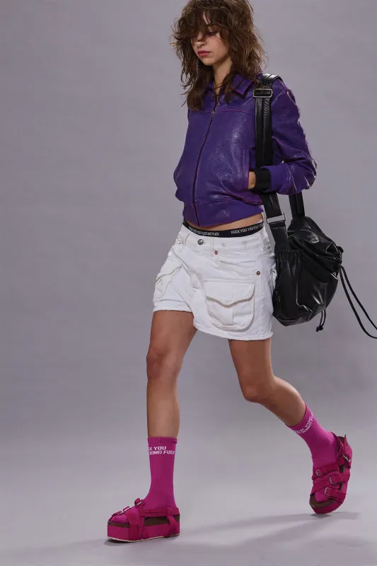 BERLIN LEATHER JACKET - PURPLE / PINK sold by R13