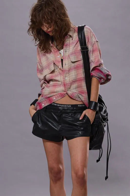 RELAXED WORKSHIRT - BLEACHED OUT PINK/GREY PLAID sold by R13