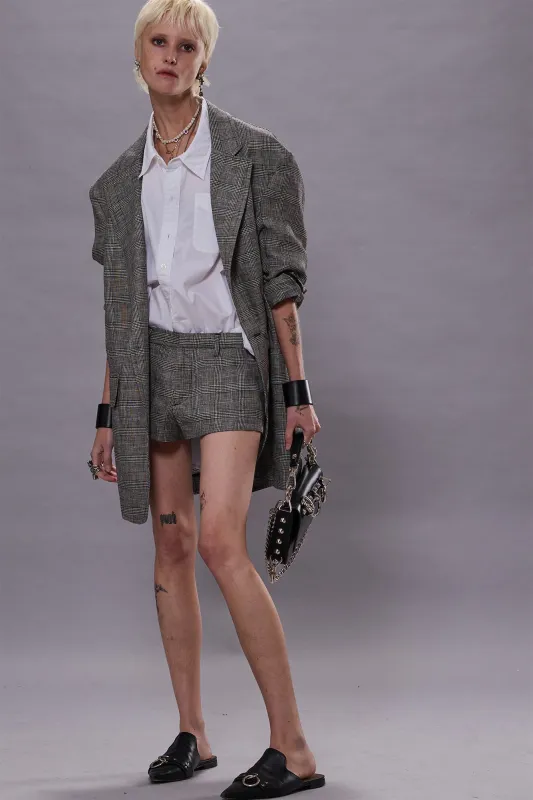 OVERSIZED RAGGED BLAZER - BLACK&WHITE GLENPLAID sold by R13