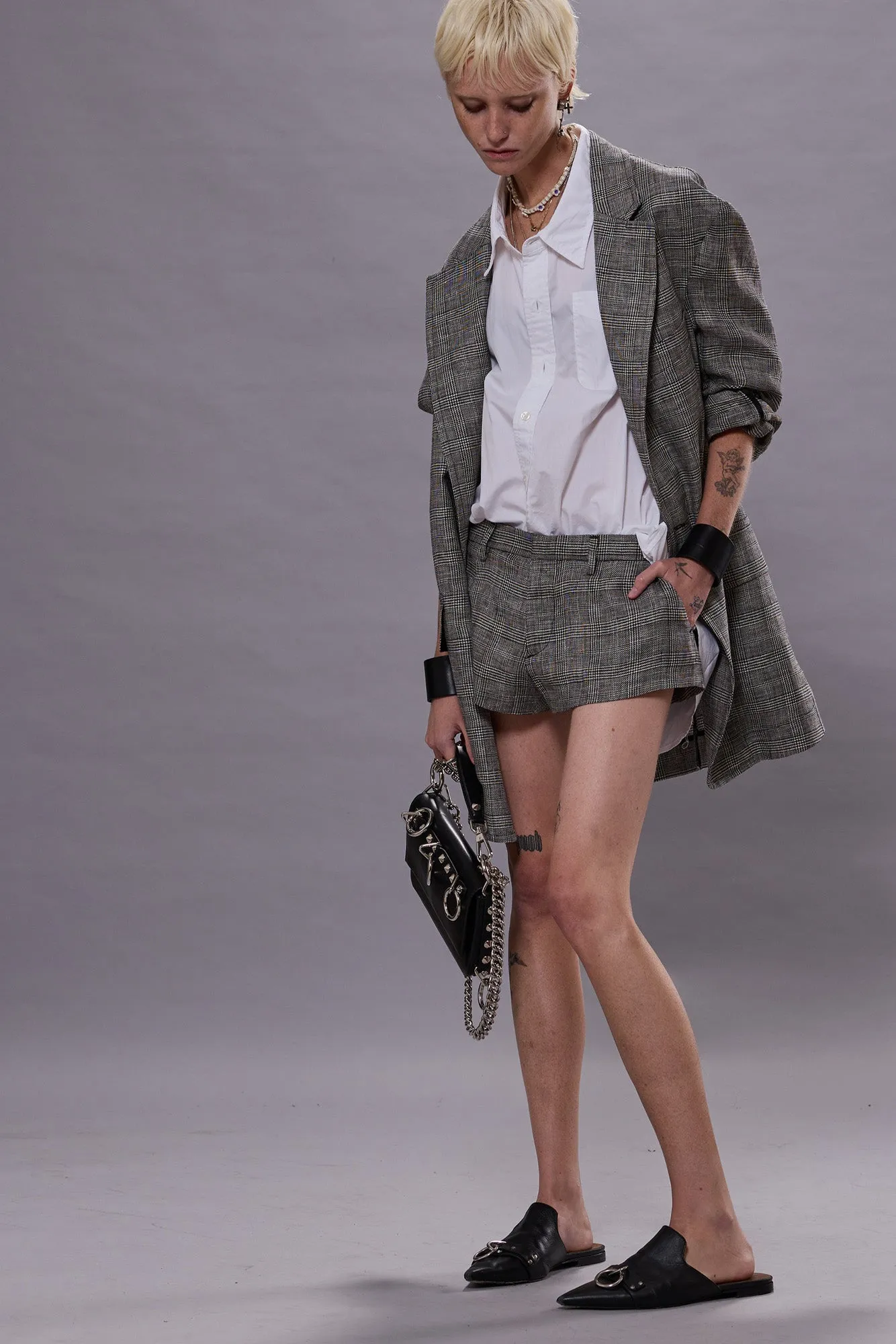 TAILORED MICRO SHORT - BLACK&WHITE GLENPLAID sold by R13 product image thumbnail 2